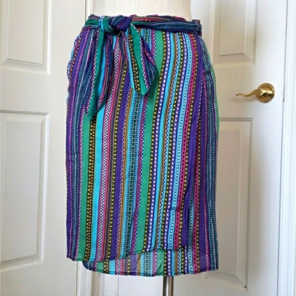 VINTAGE Faux Wrap Skirt Turquoise Blue Purple - Picture 1 of 14